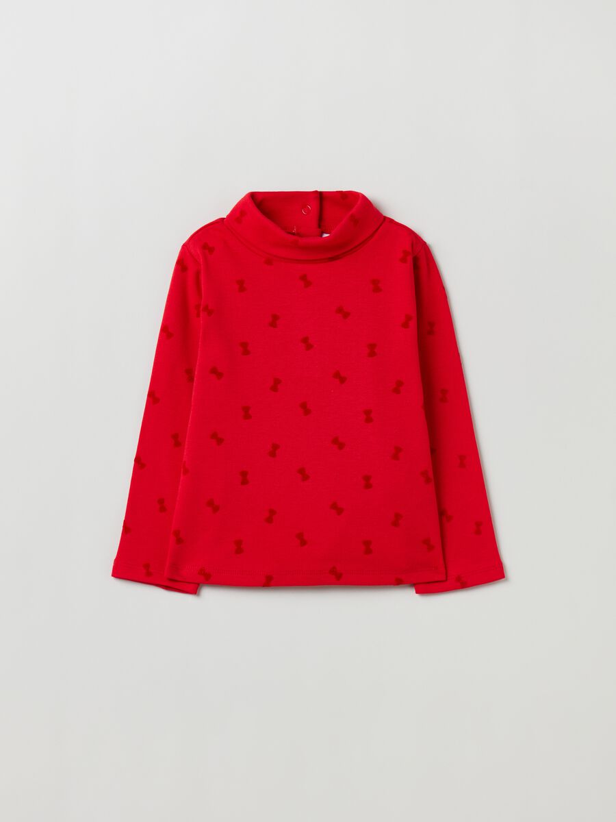 T-shirt a collo alto con stampa fiocchetti_0