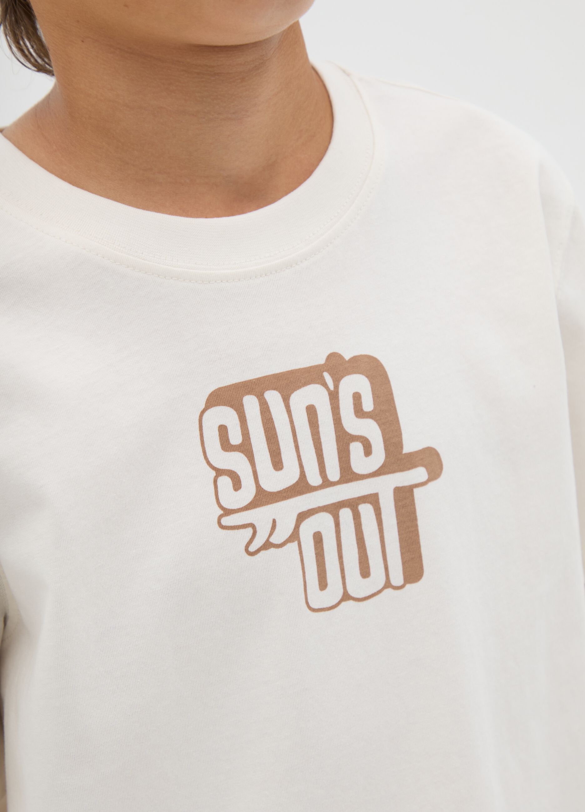 Boys' pure cotton white T-shirt regular fit with print