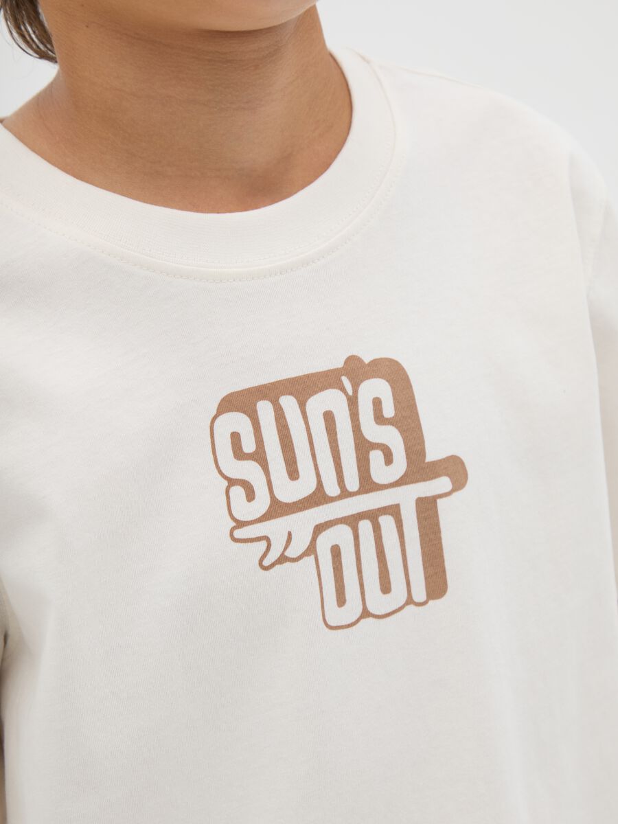 Boys' pure cotton white T-shirt regular fit with print_2
