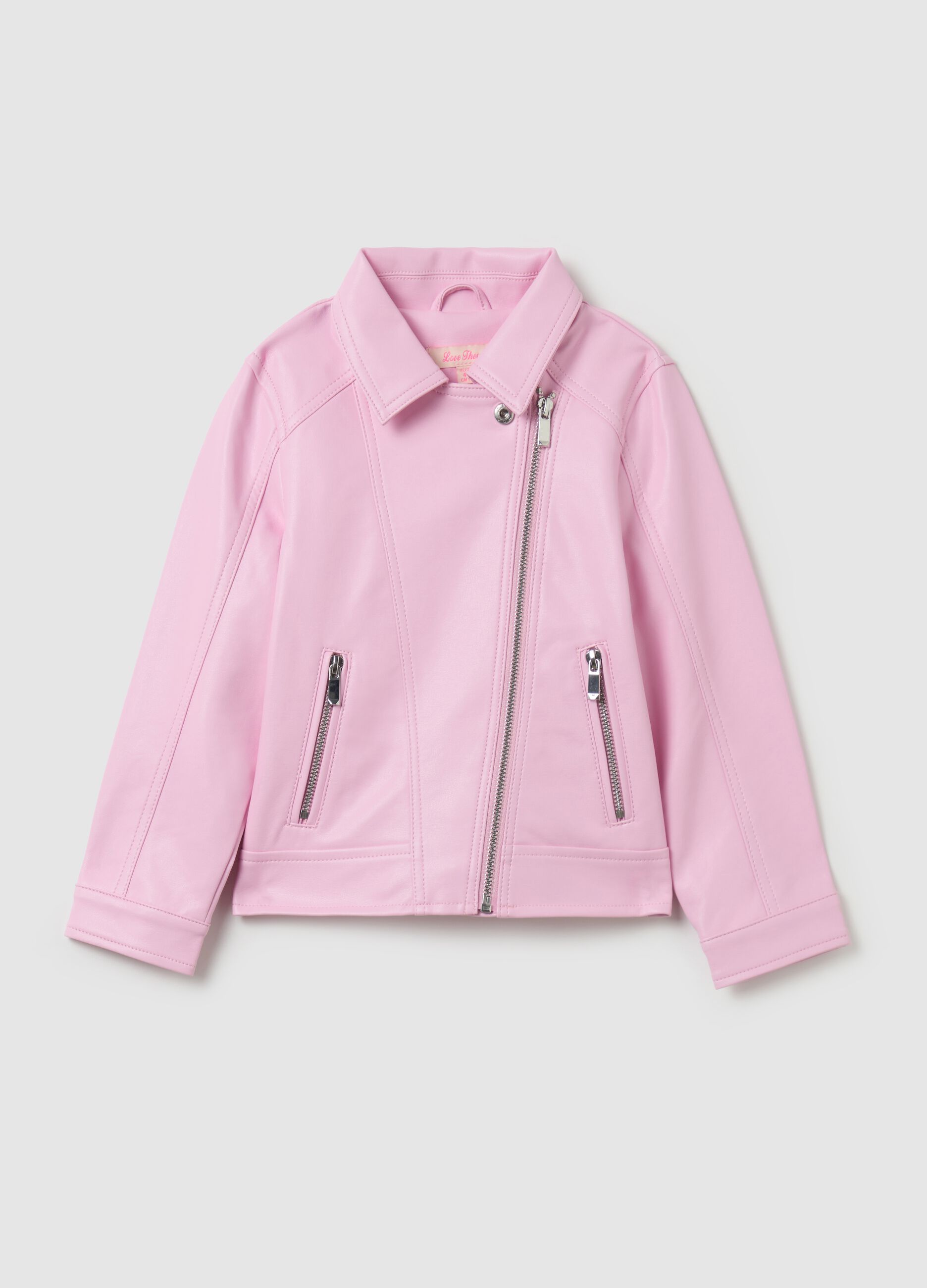 Glossy-effect biker jacket with zip