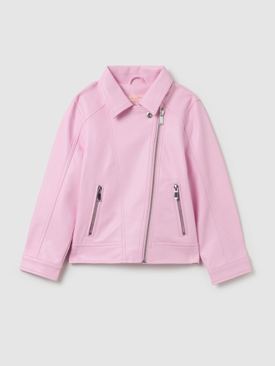 Glossy-effect biker jacket with zip_0