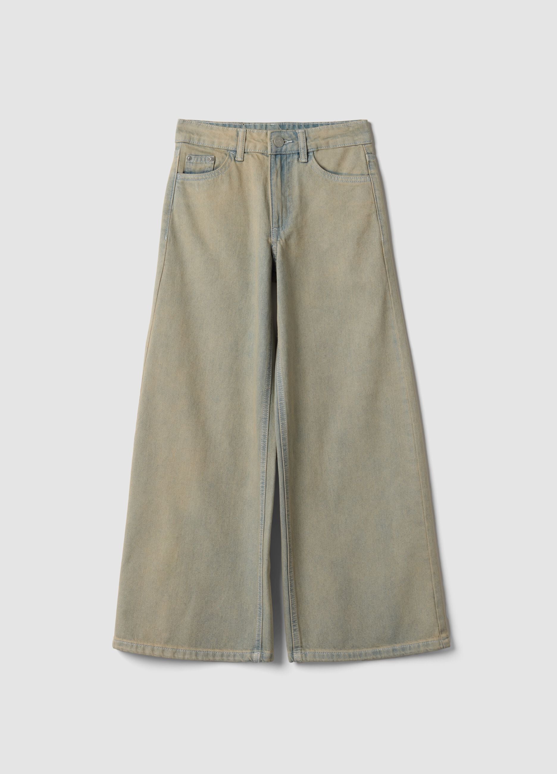 Girls&rsquo; grey wide-leg pure cotton jeans
