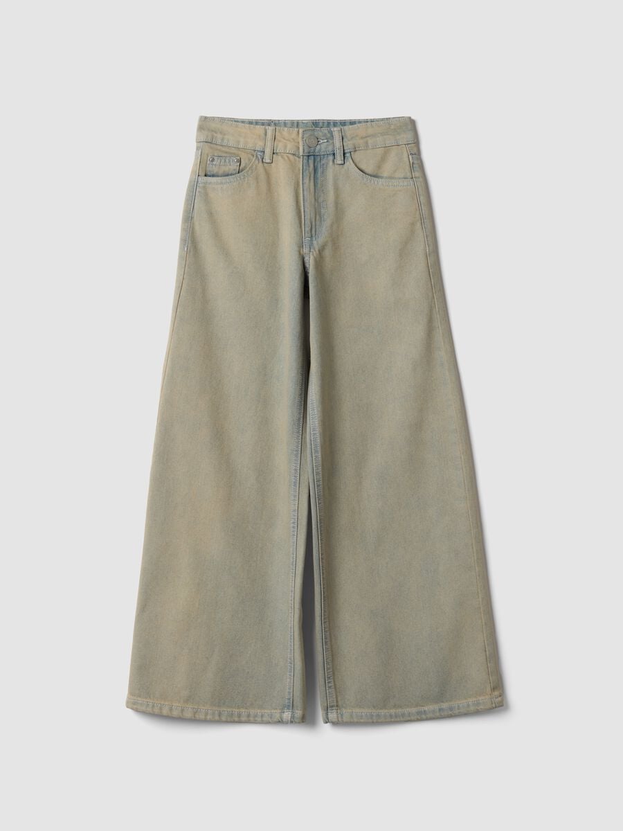 Jeans grigi wide leg in puro cotone per ragazza_0