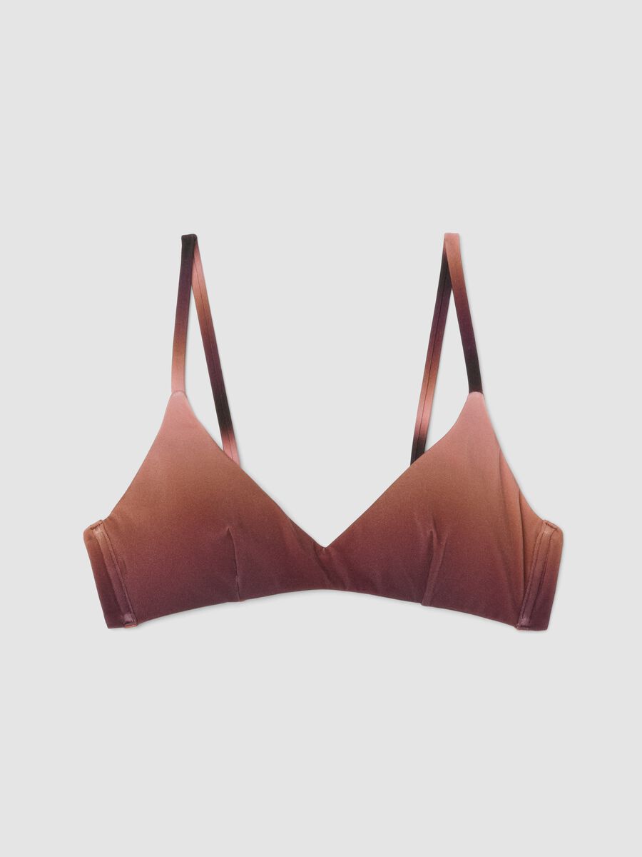 Top bikini in tessuto elasticizzato marrone con effetto sfumato_4