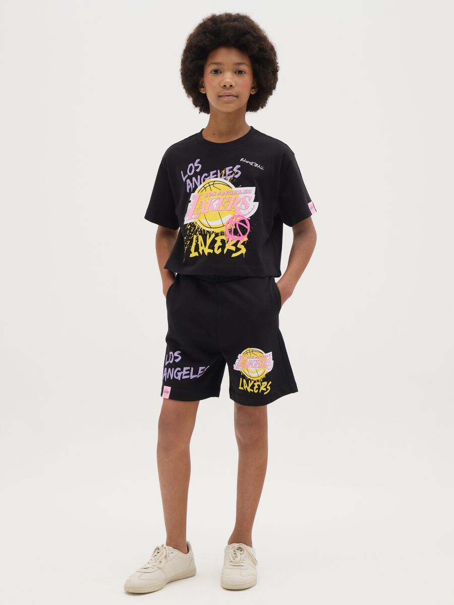 Set t-shirt e pantaloncini da ragazza in puro cotone nero regular fit_1