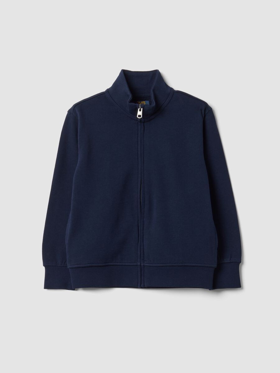 Blue organic cotton sweatshirt with stand-up collar for boys_0