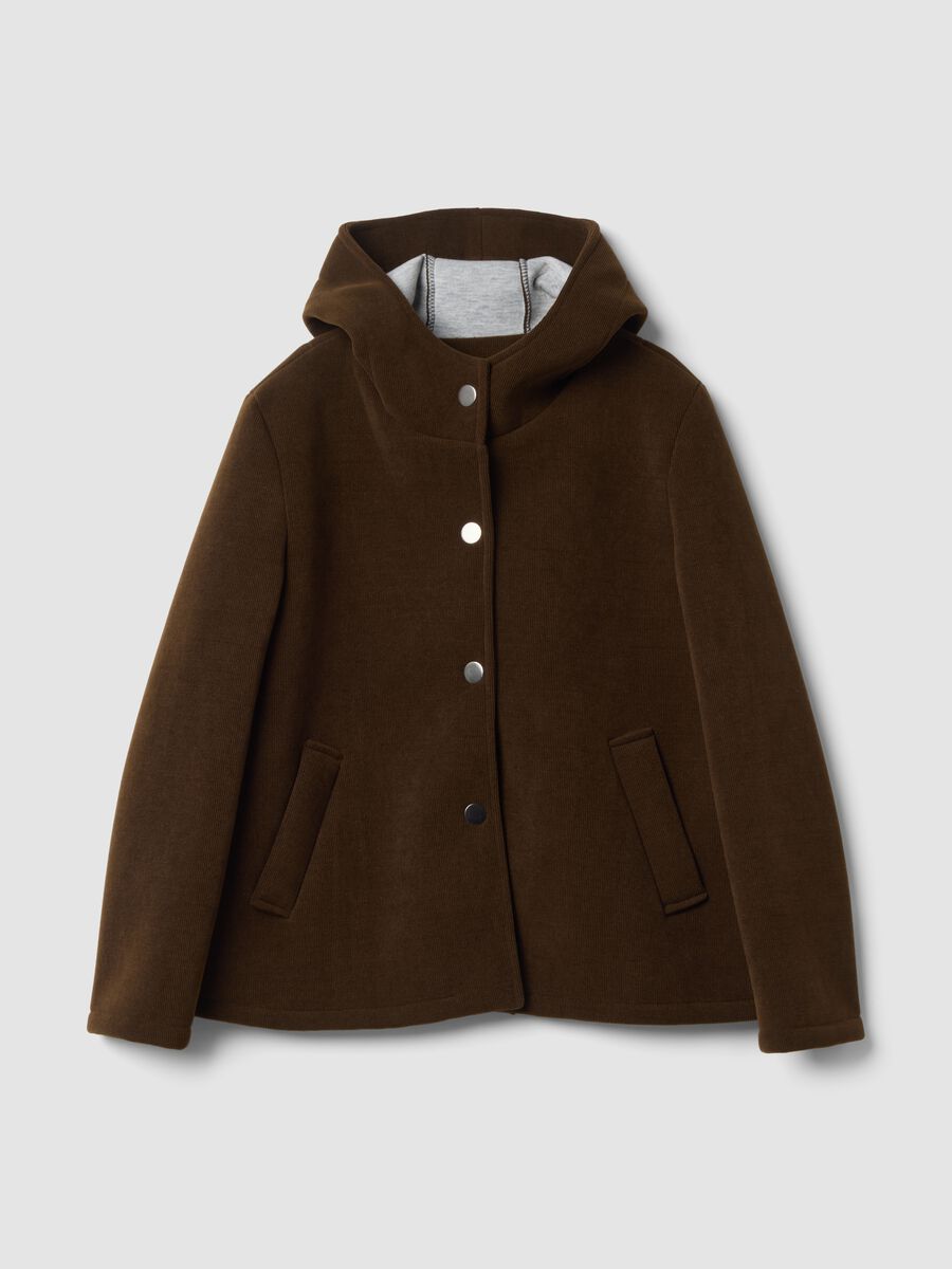 Cappotto marrone con cappuccio in viscosa elasticizzata regular fit_0