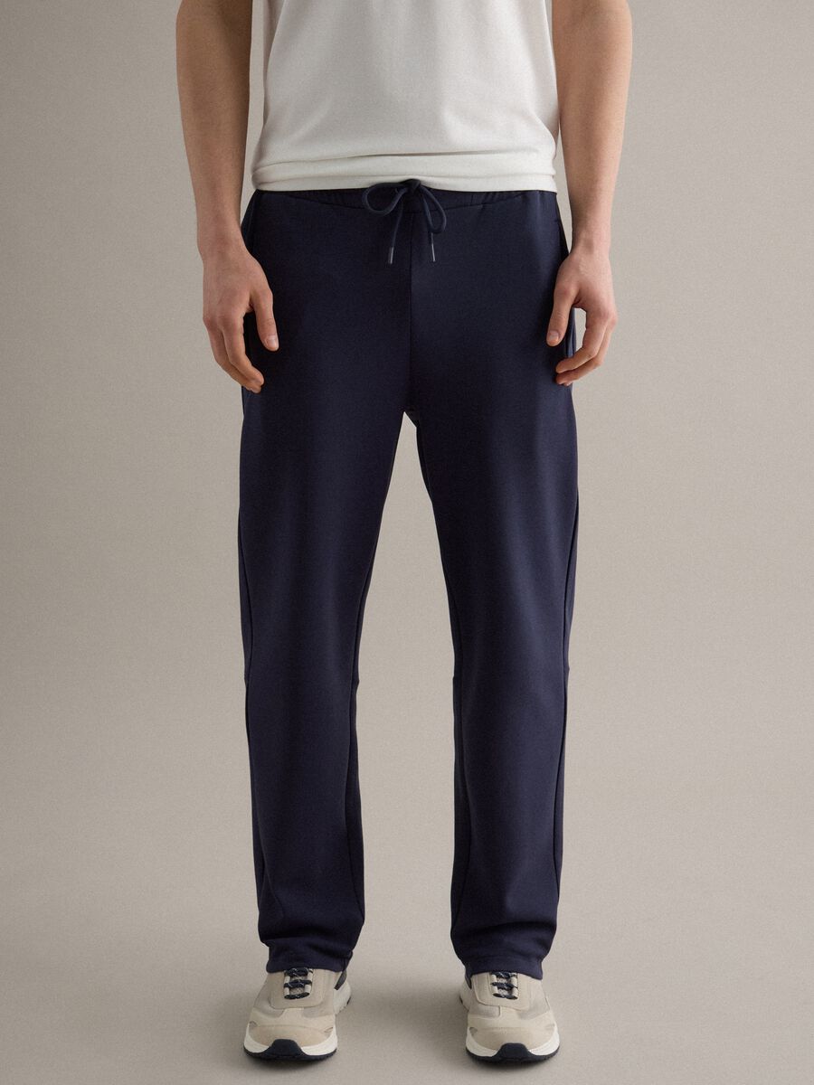 Pantaloni jogger in misto cotone elasticizzato blu regular fit_1