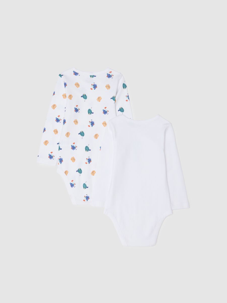 Bipack di body da neonato in puro cotone bianco con stampa_1