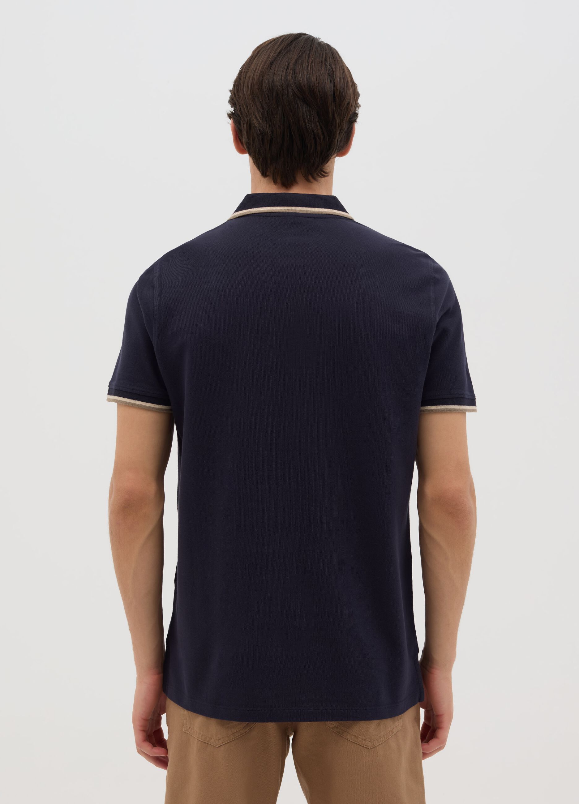 Blue short sleeve polo shirt in pure cotton