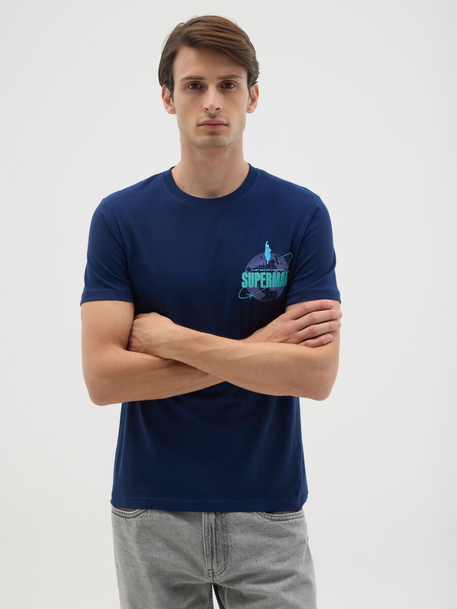 Men's blue Superman pure cotton T-shirt_0