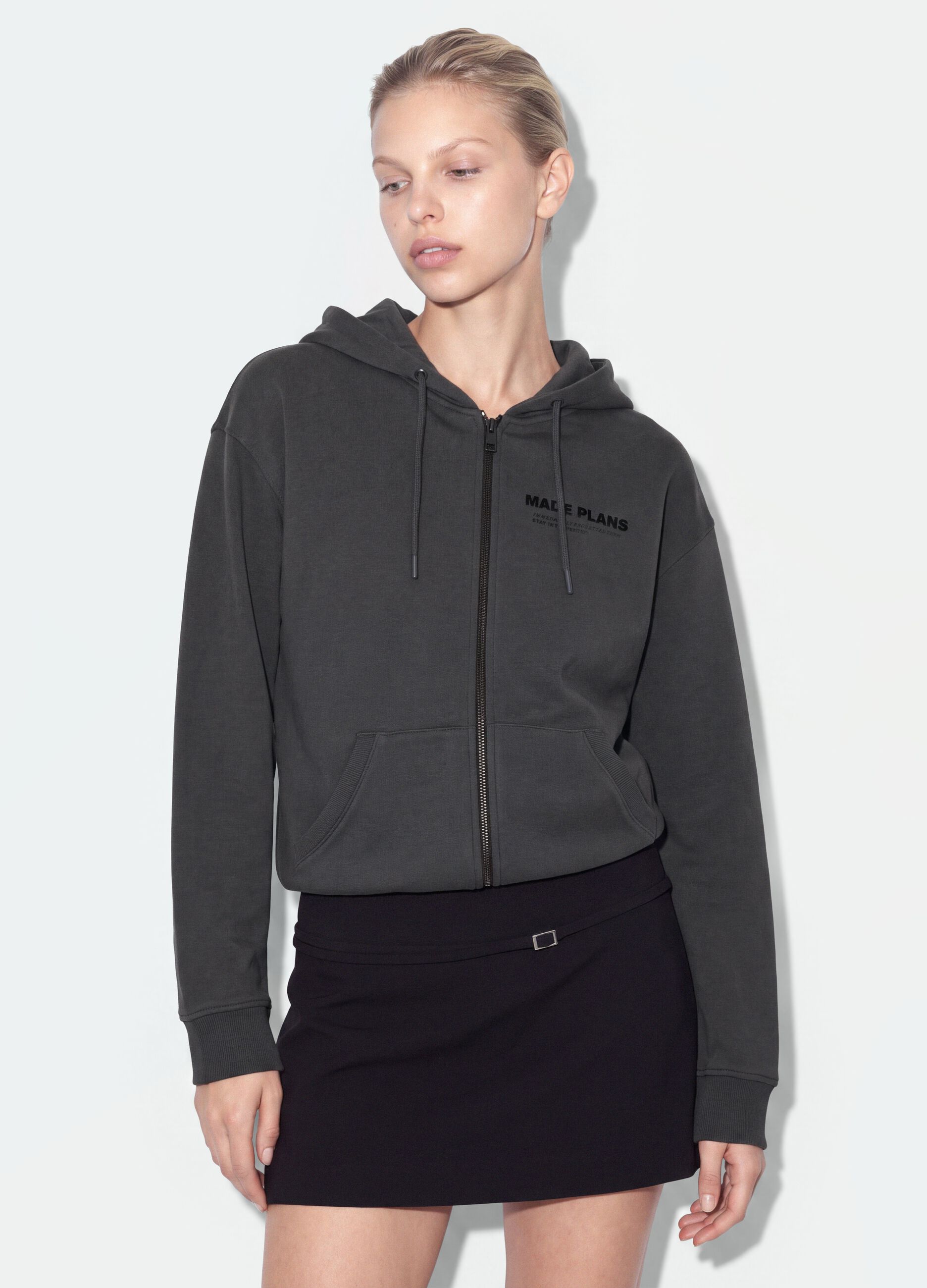 Grey cotton-blend hoodie with relaxed-fit slogan