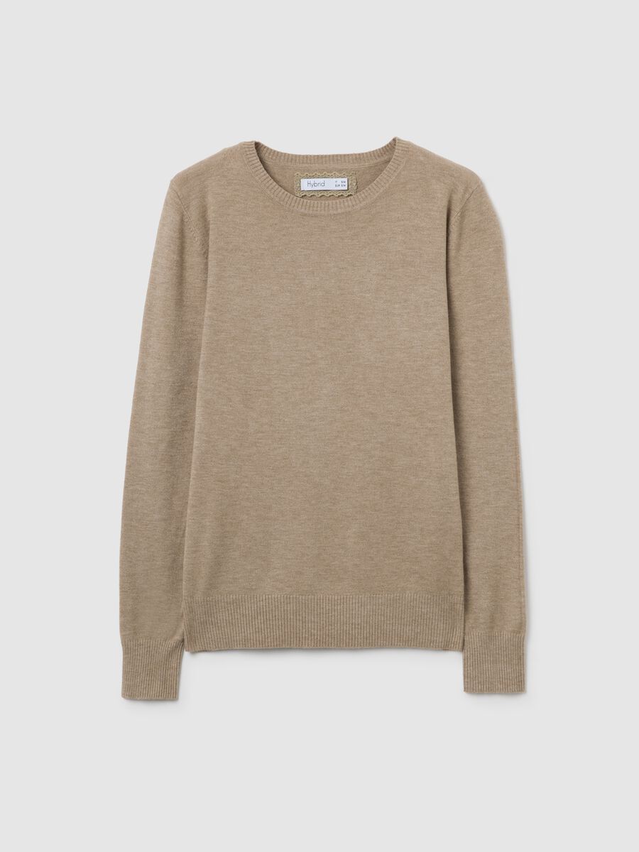 Beige Round Neck Long Sleeve Sweater_0