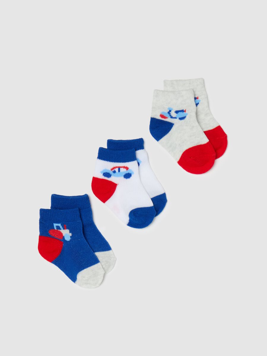 Three-pair pack stretch short socks with transportation design_0