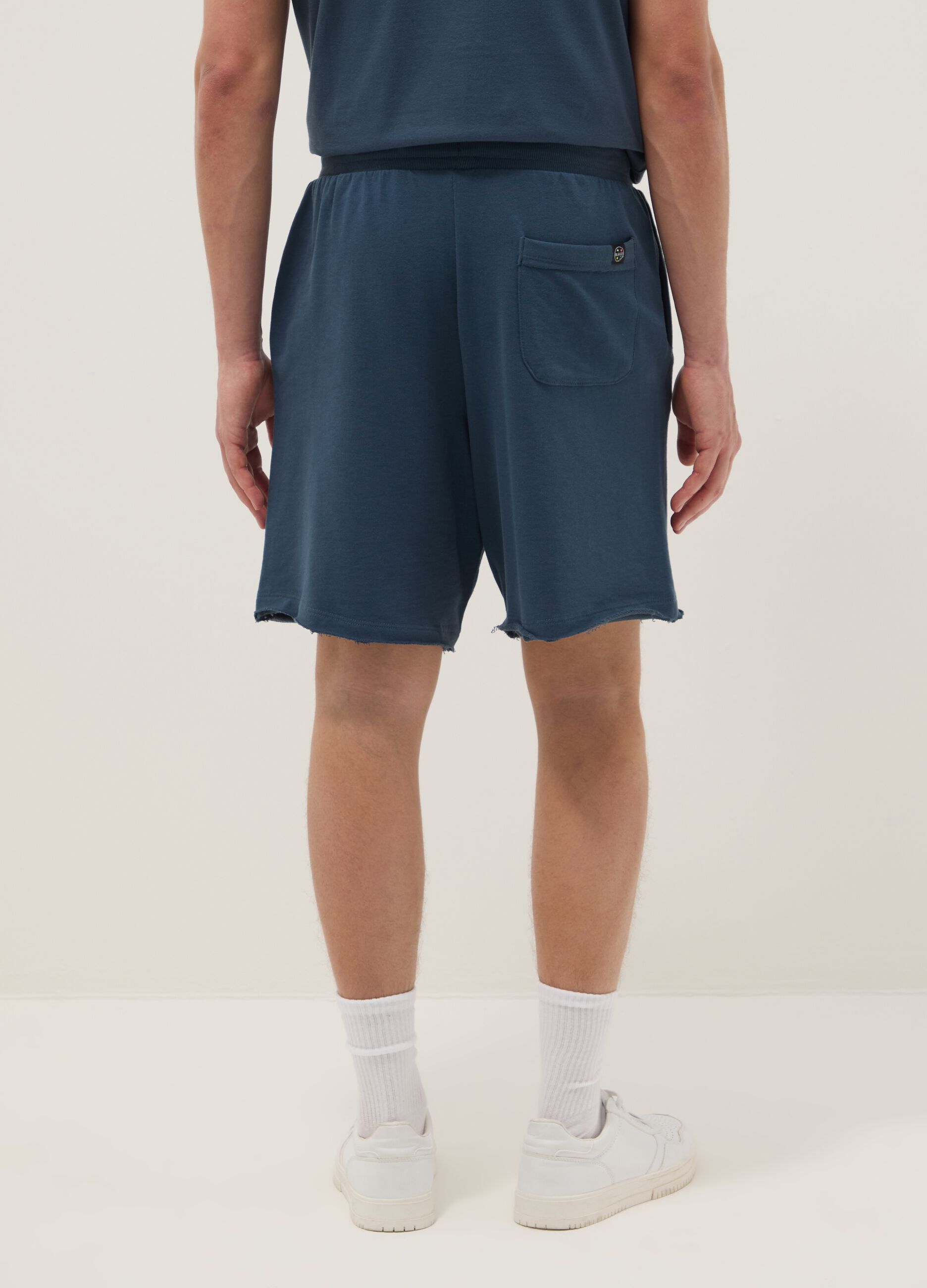 Blue pure cotton Bermuda shorts with elasticated waist