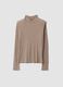 Beige ribbed lyocell-wool blend T-shirt, regular fit_0