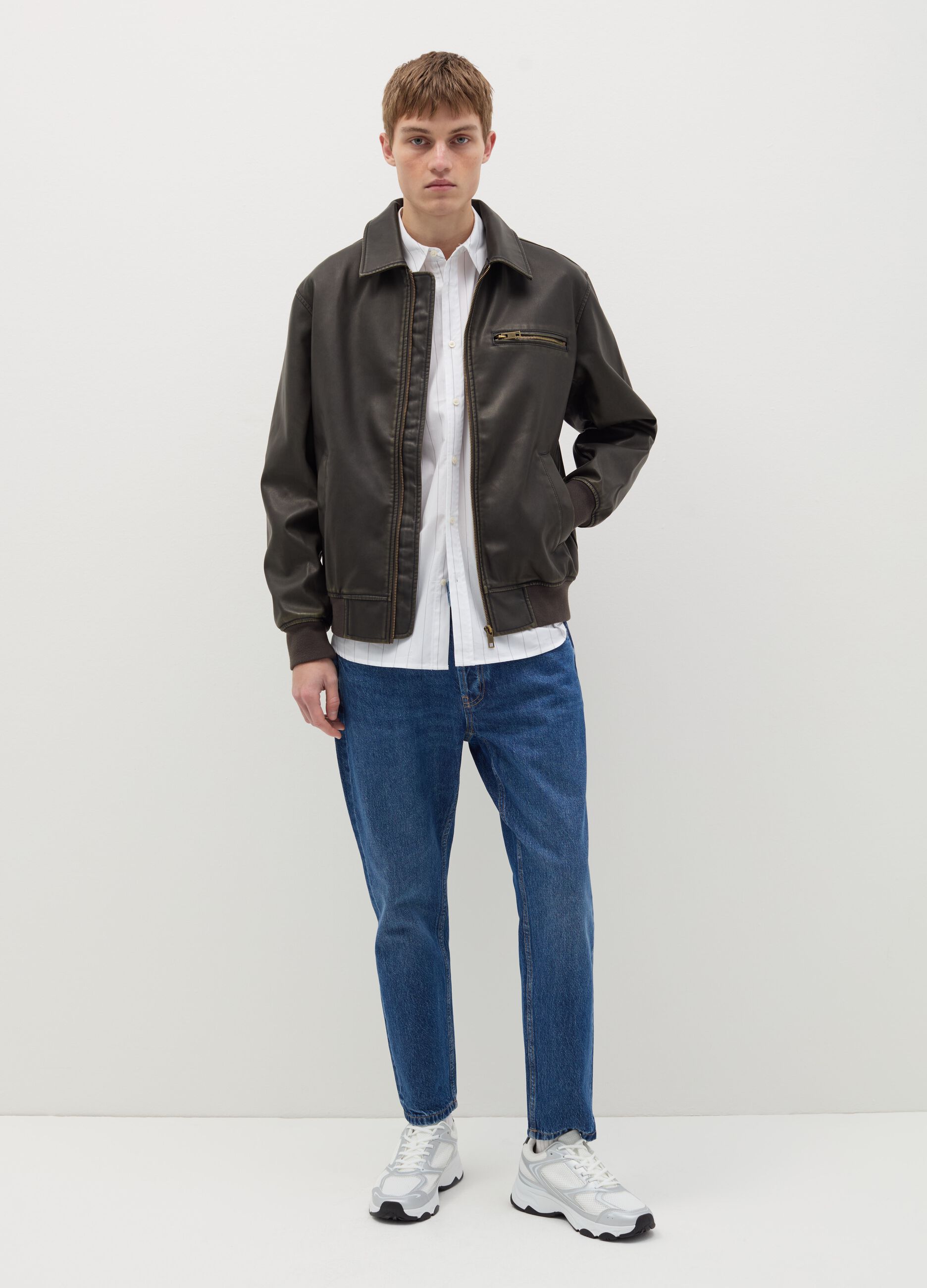 Coated-effect biker jacket