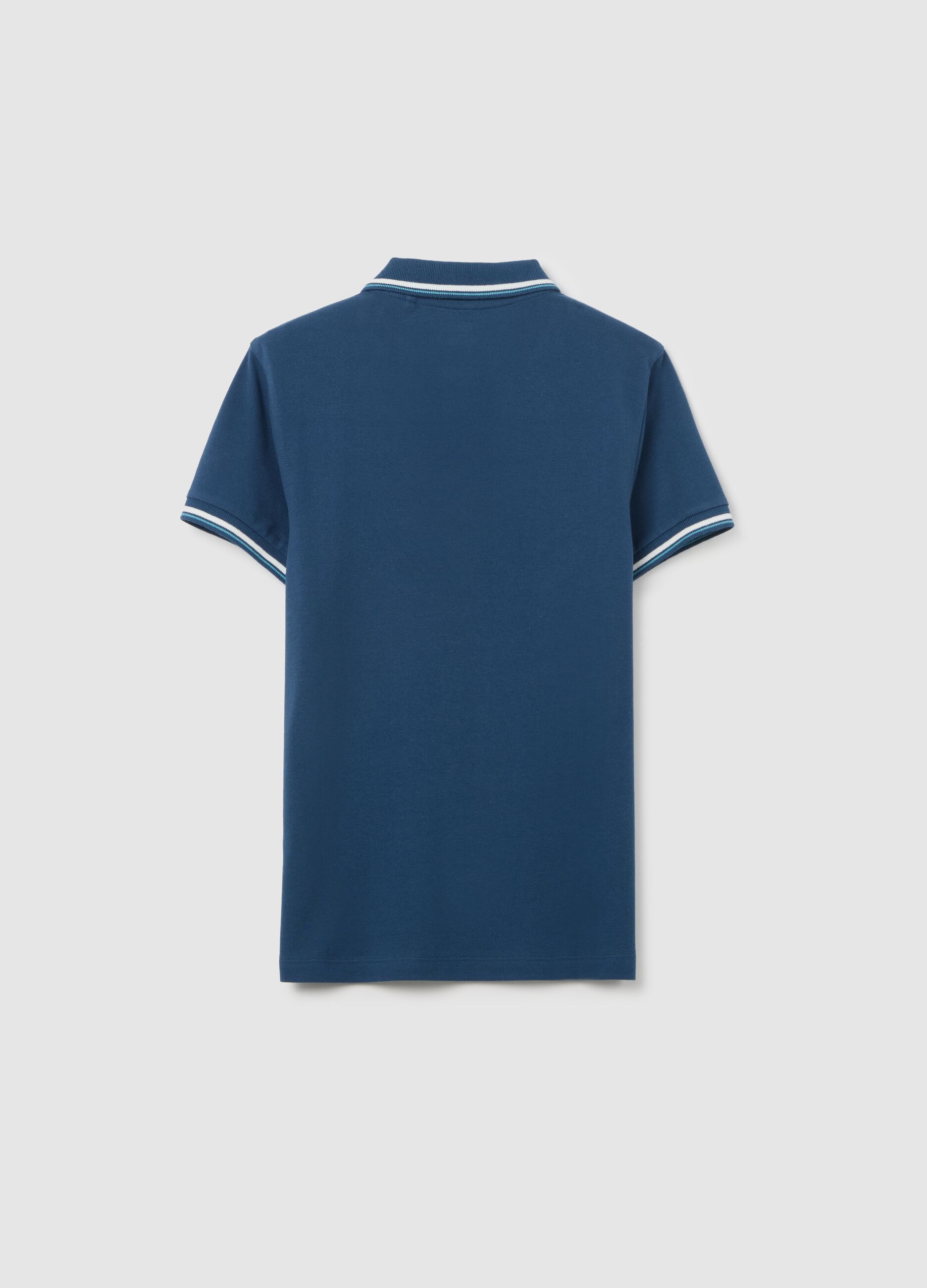 Boys' blue pure cotton regular fit polo shirt