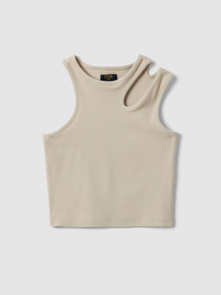 Canotta fitted in cotone elasticizzato beige da ragazza_3