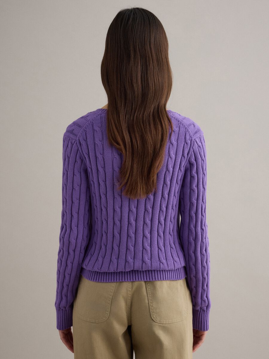 Purple pure cotton regular fit pullover with cable knit_3