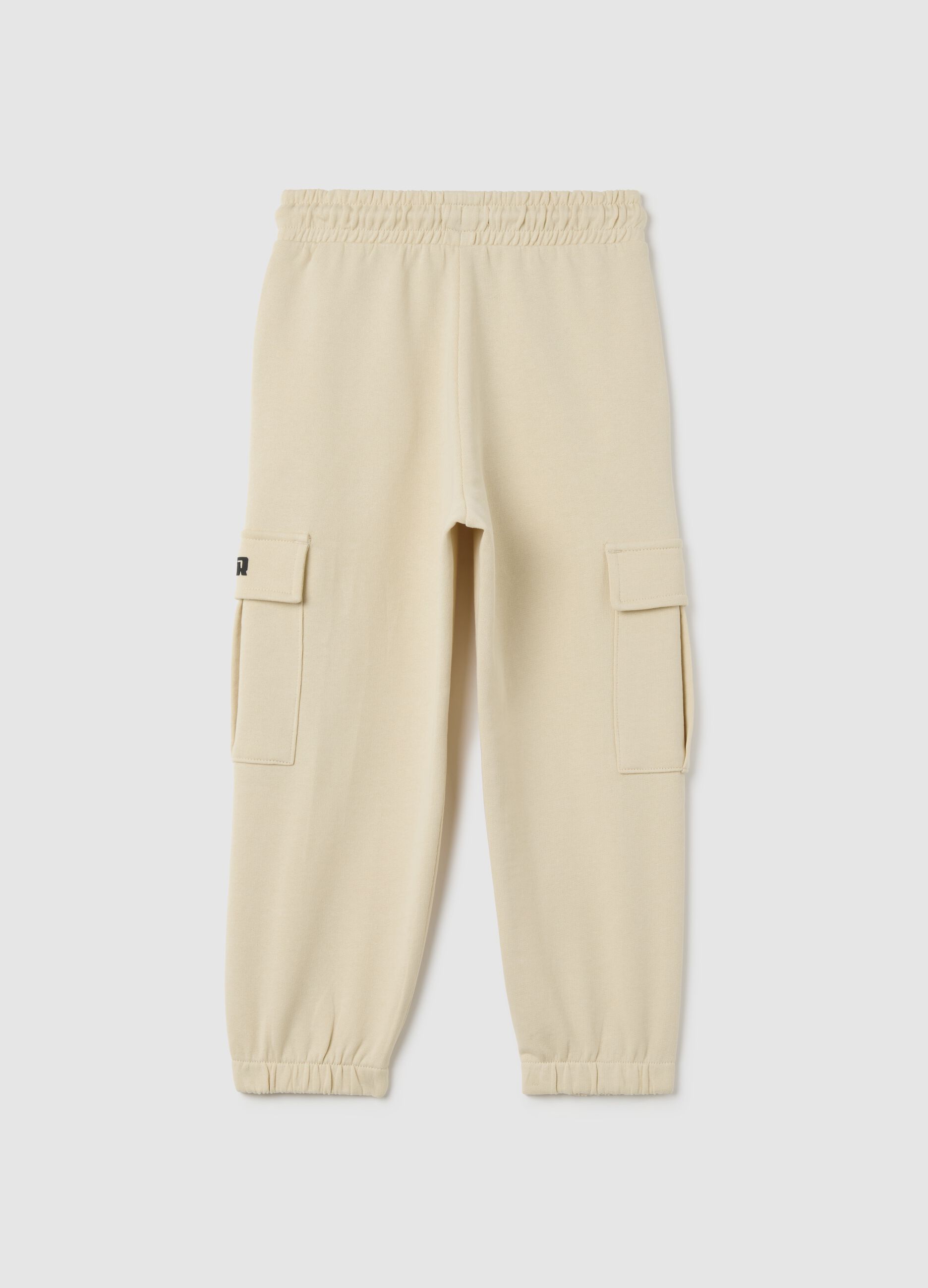 Children's beige regular fit cotton trousers