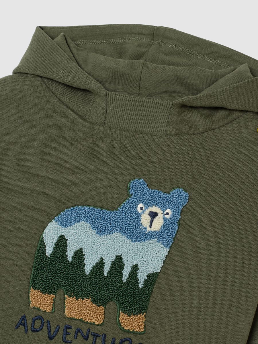 Felpa da bimbo in puro cotone verde regular fit con stampa e cappuccio_2
