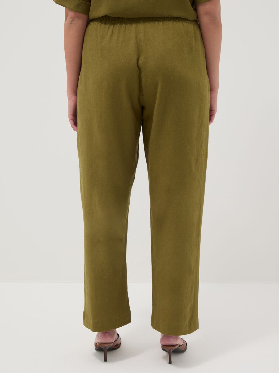 Pantaloni in misto lino verde regular fit_2