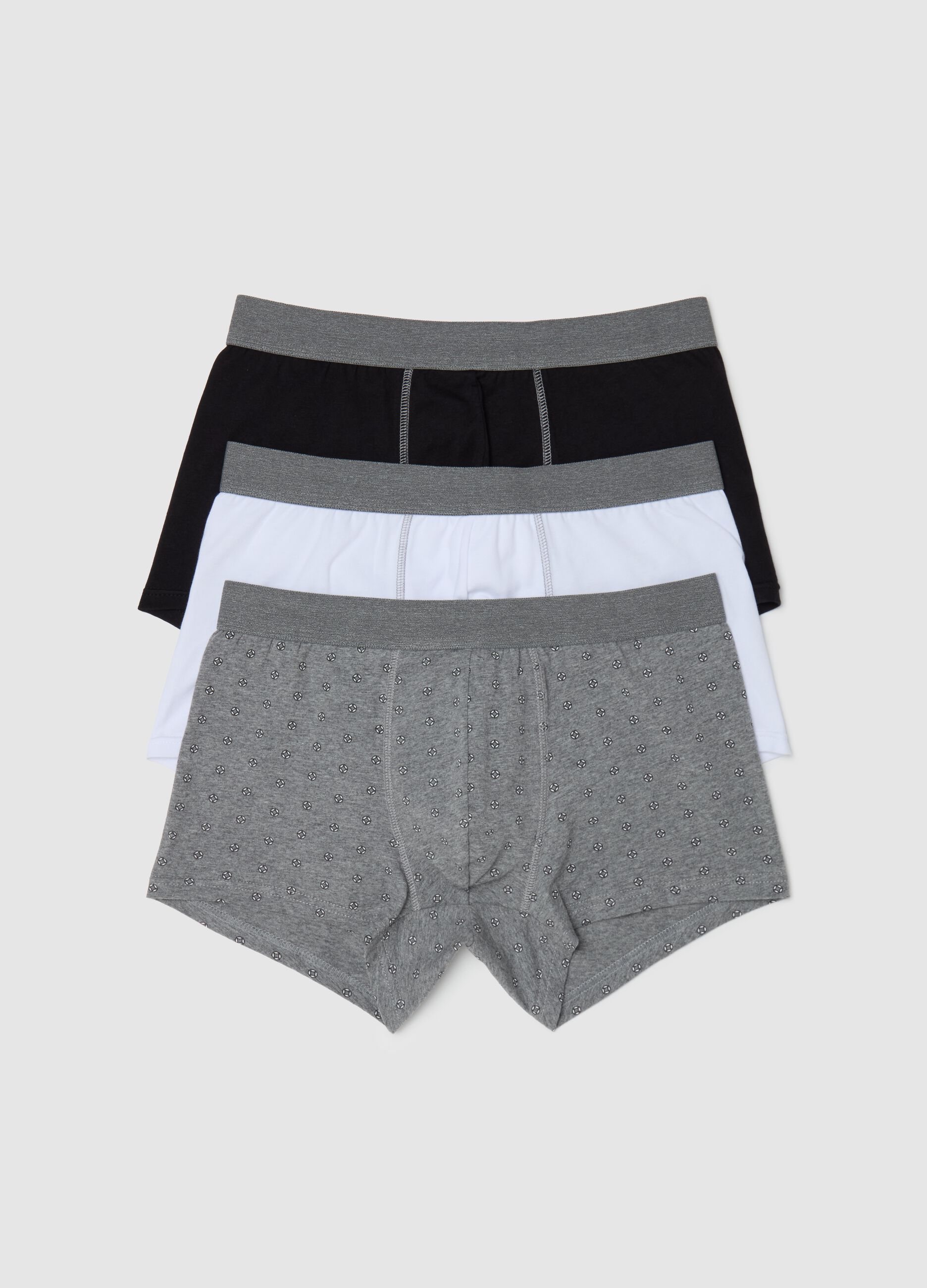Three-pair pack boxer shorts in stretch cotton with micro pattern