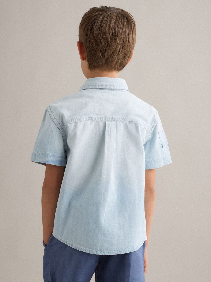 Light blue pure cotton short-sleeve shirt_1
