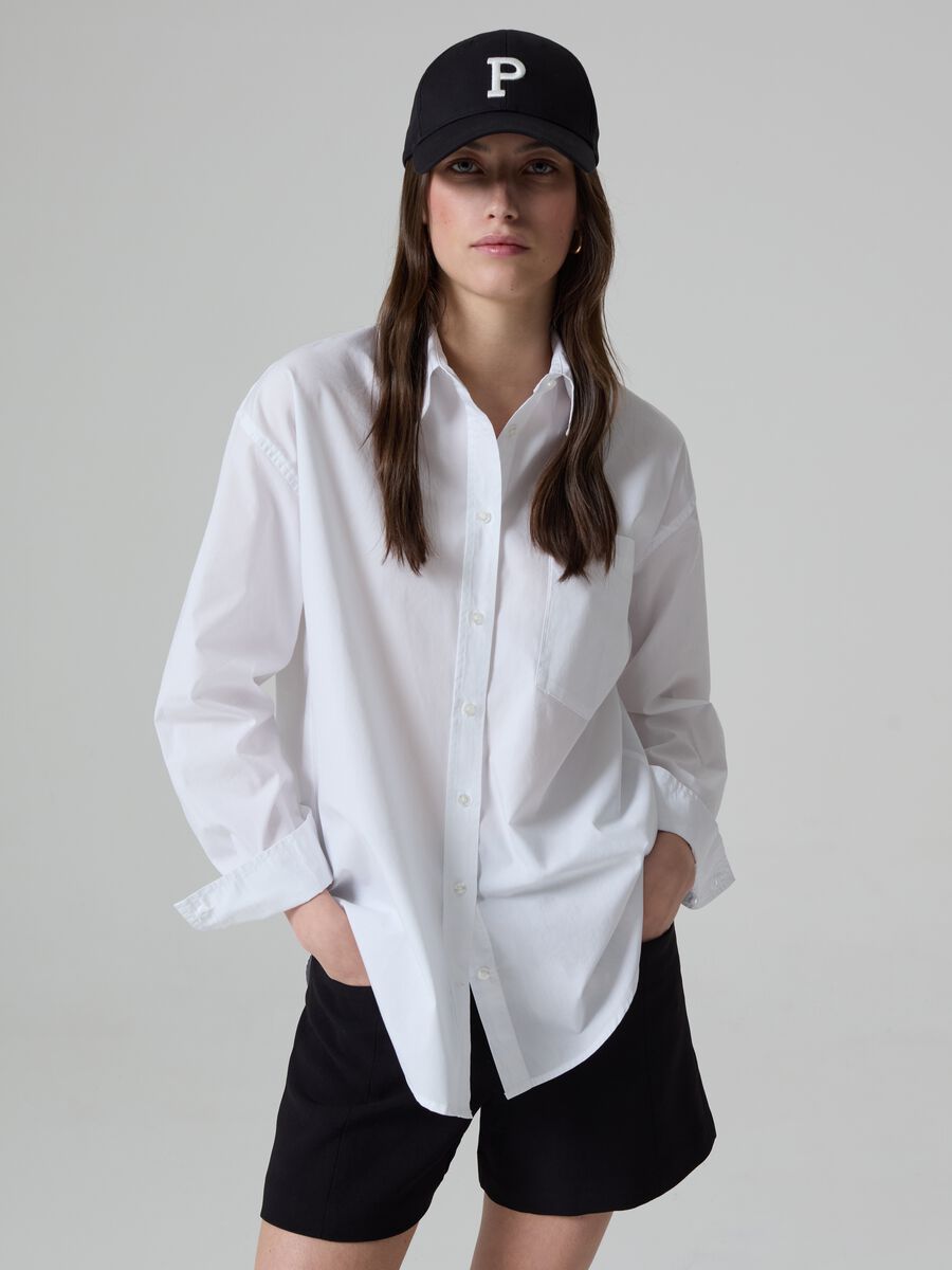 Camicia oversize in cotone con tasca_0