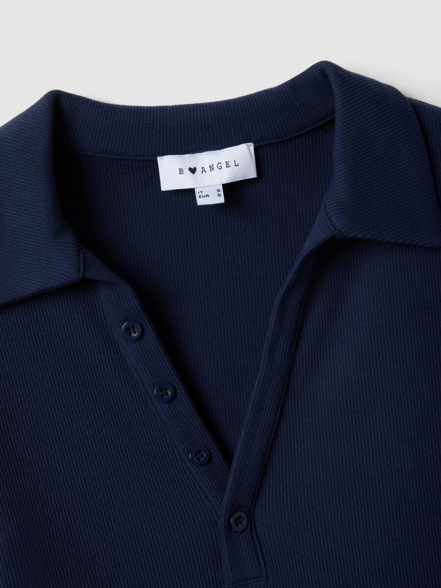 Blue regular fit stretch cotton dress with V-neck_5