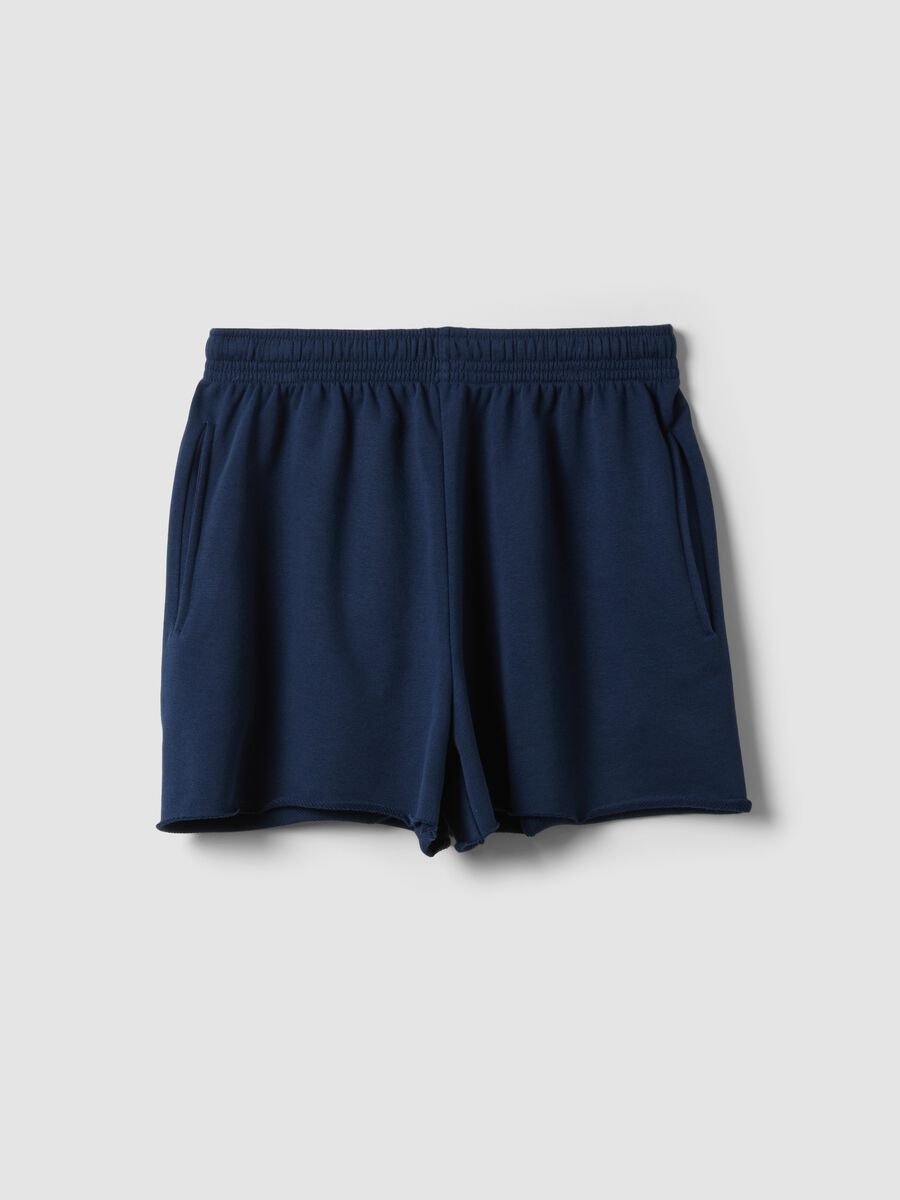 Blue cotton-blend shorts with elasticated waistband_0