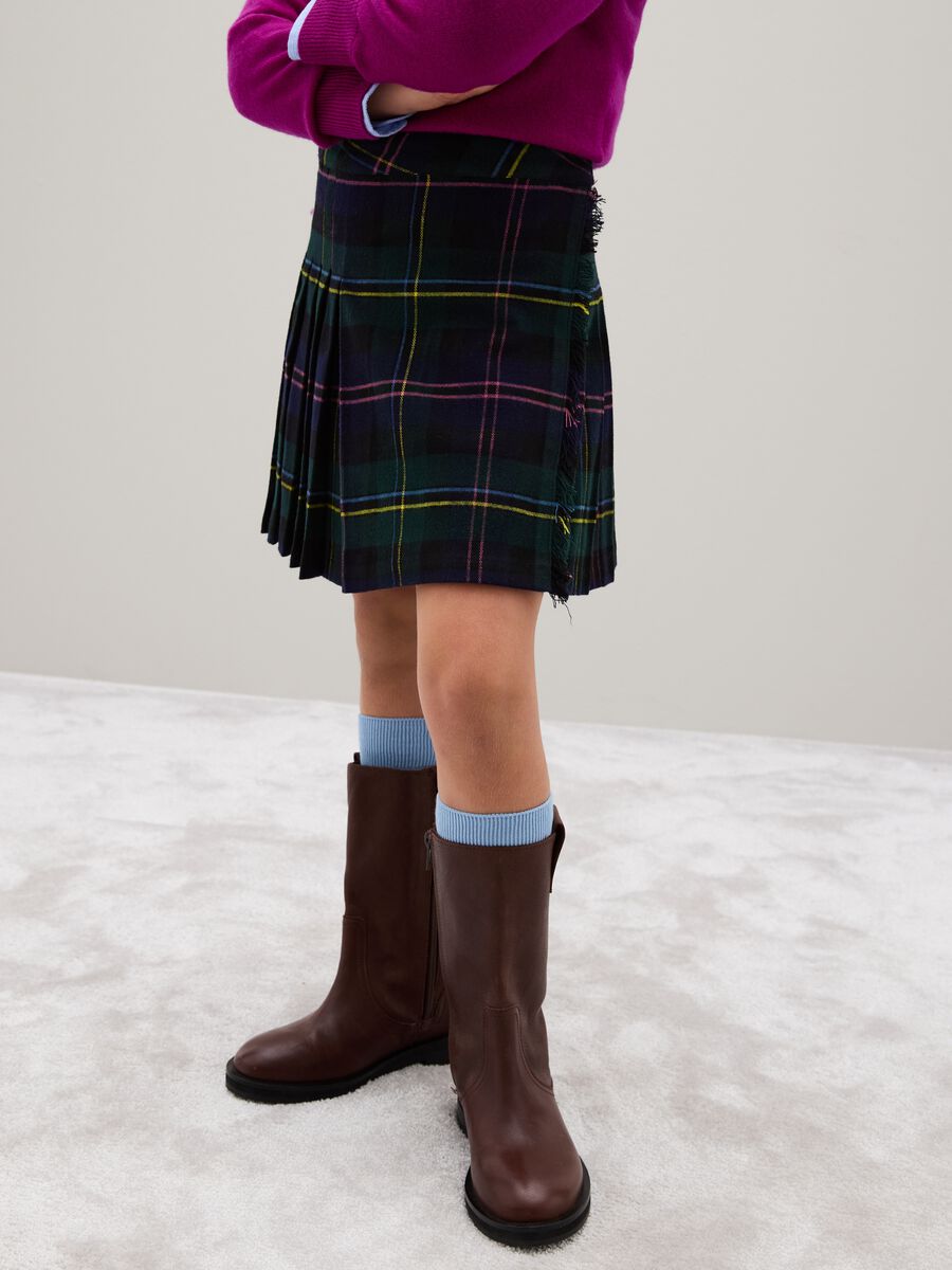 Gonna a quadri multicolor da ragazza in flanella _3