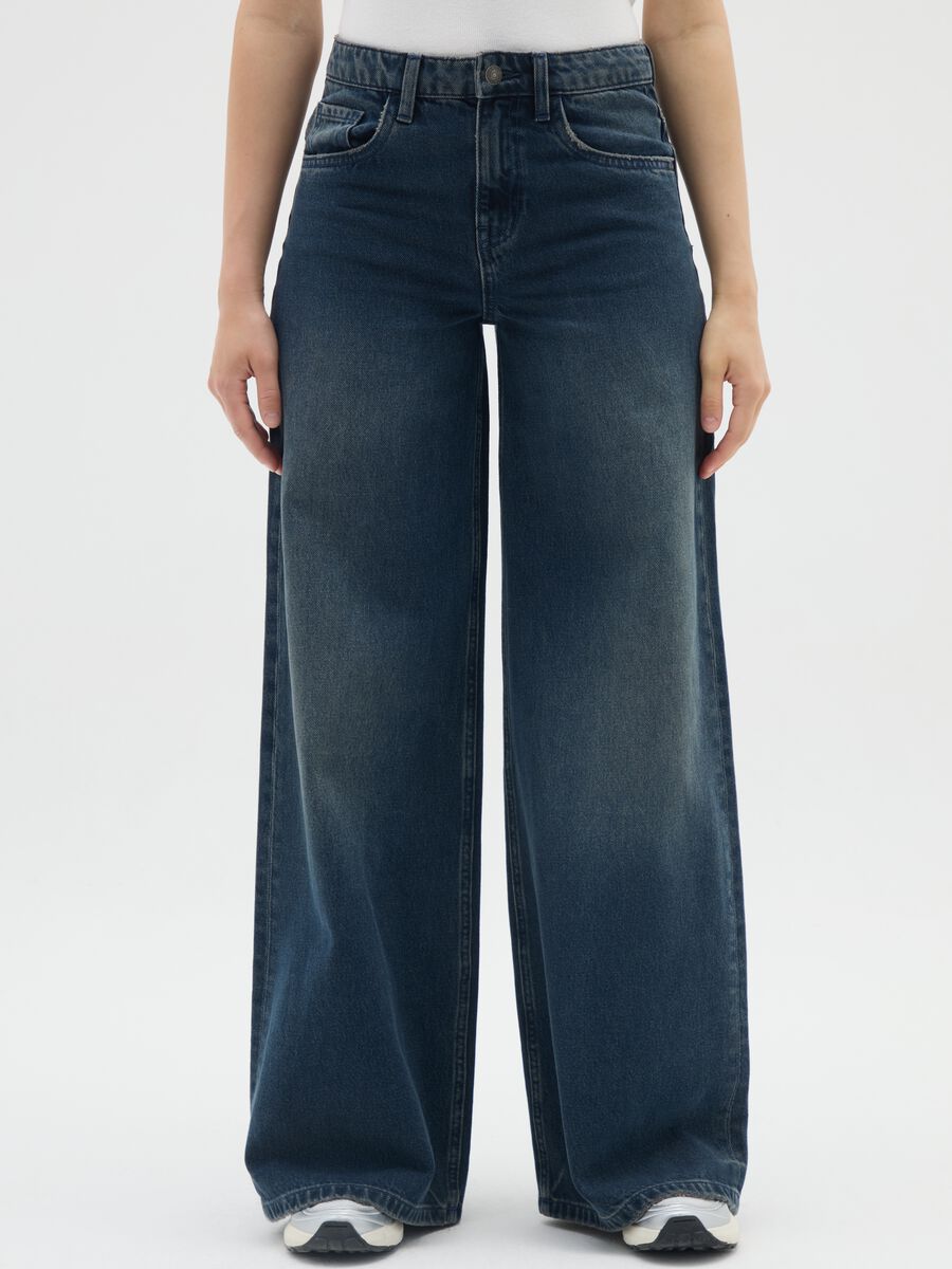 Blue wide-leg cotton jeans_1