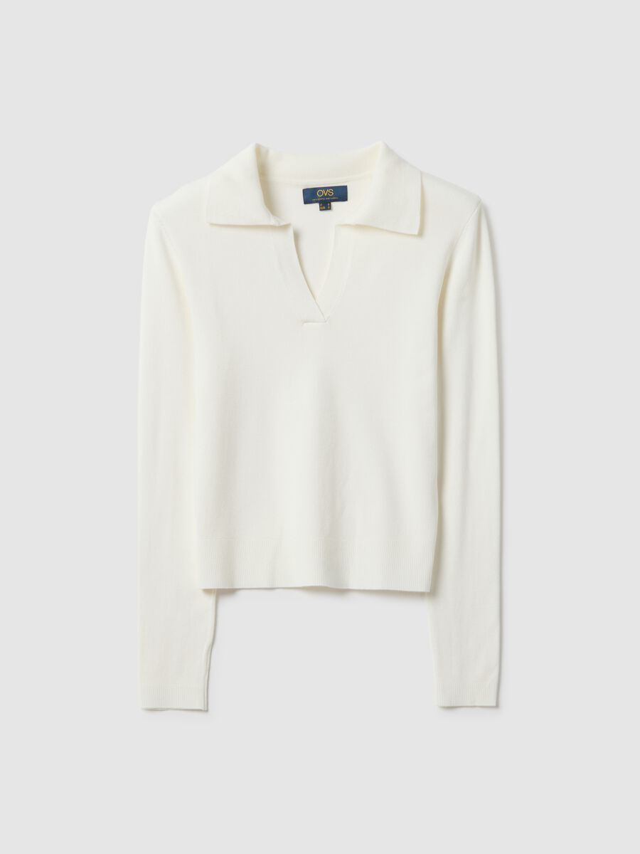 White viscose regular fit polo neck jumper_0