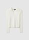 White viscose regular fit polo neck jumper_0