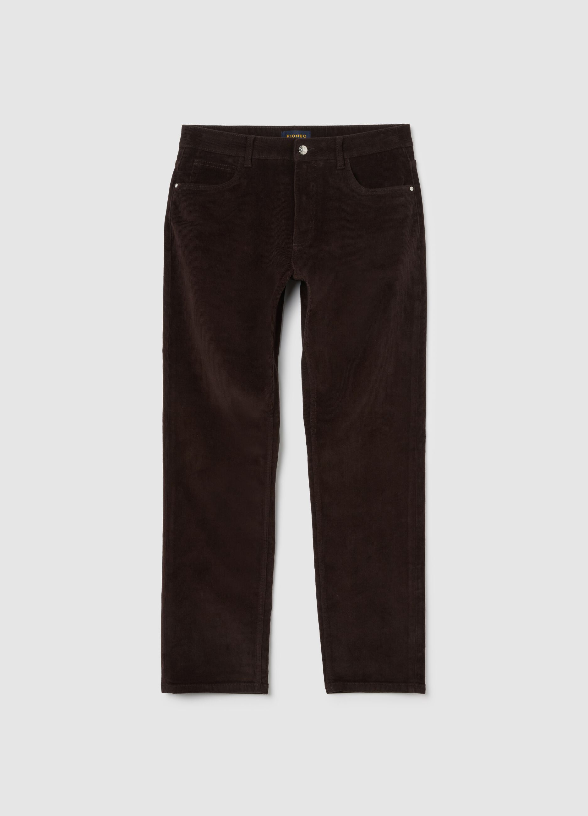 Brown stretch cotton regular fit trousers
