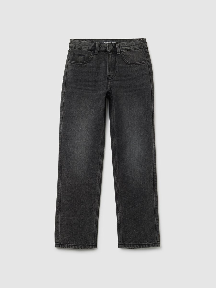 Jeans da ragazza in misto cotone nero straight fit_0