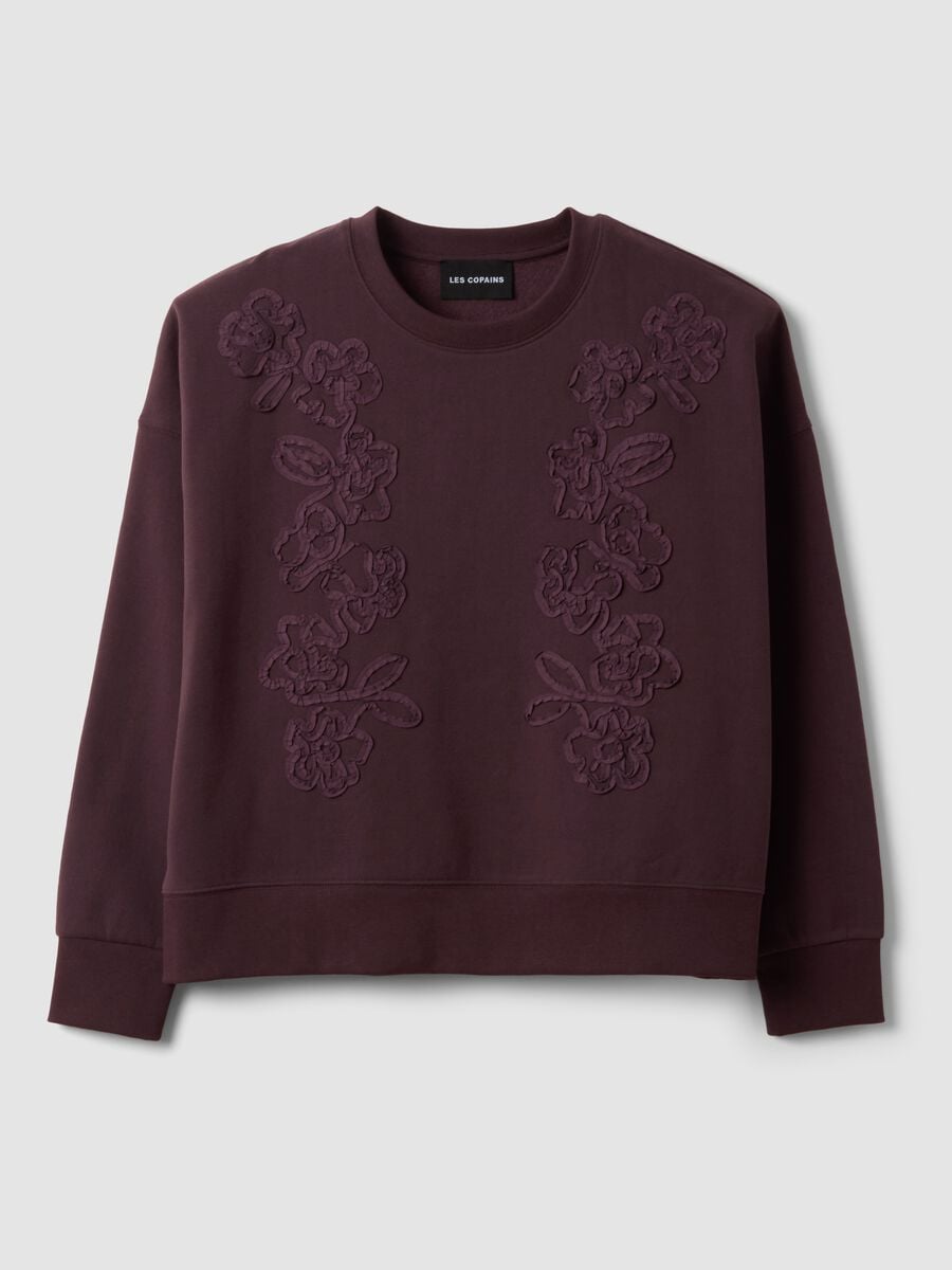 Purple cotton-blend crew-neck sweatshirt with floral embroidery_4
