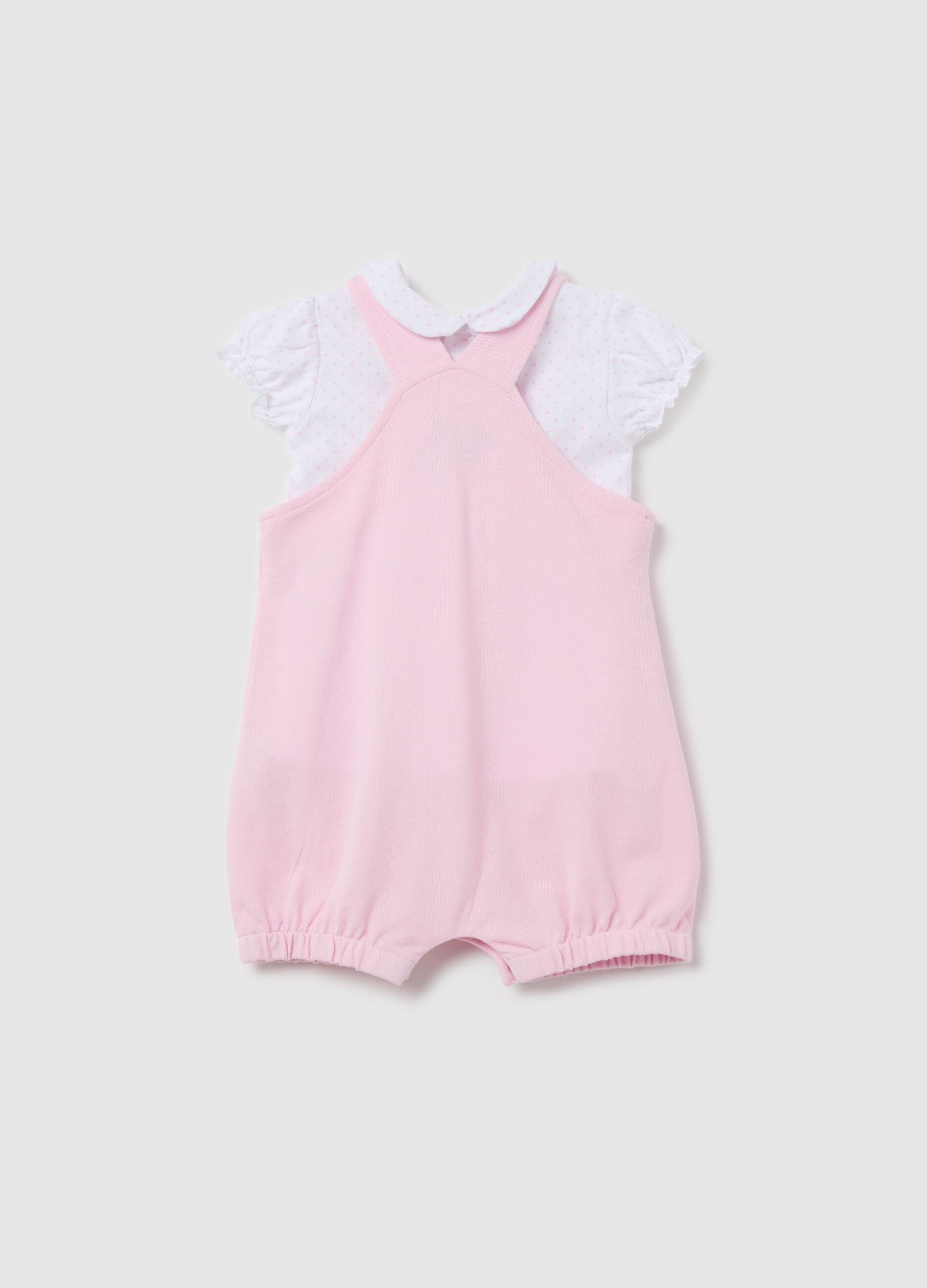 Set t-shirt in fantasia micro pois e salopette in cotone 