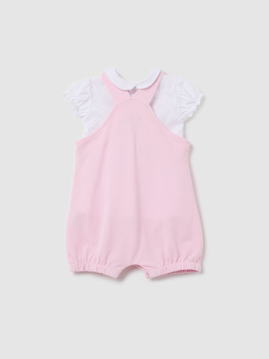 T-shirt with micro polka dot pattern and dungarees in cotton set_1
