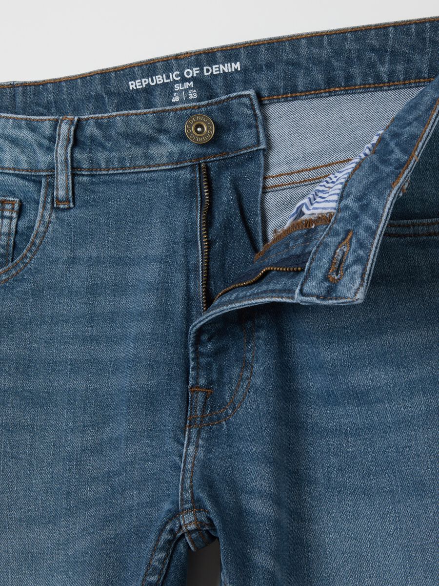Jeans denim in cotone blu slim fit_5