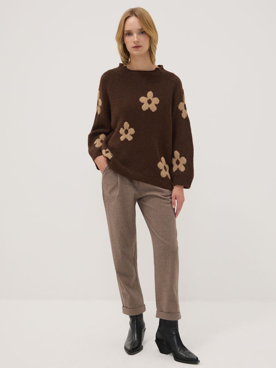 Brown and orange wool-blend floral jumper_2