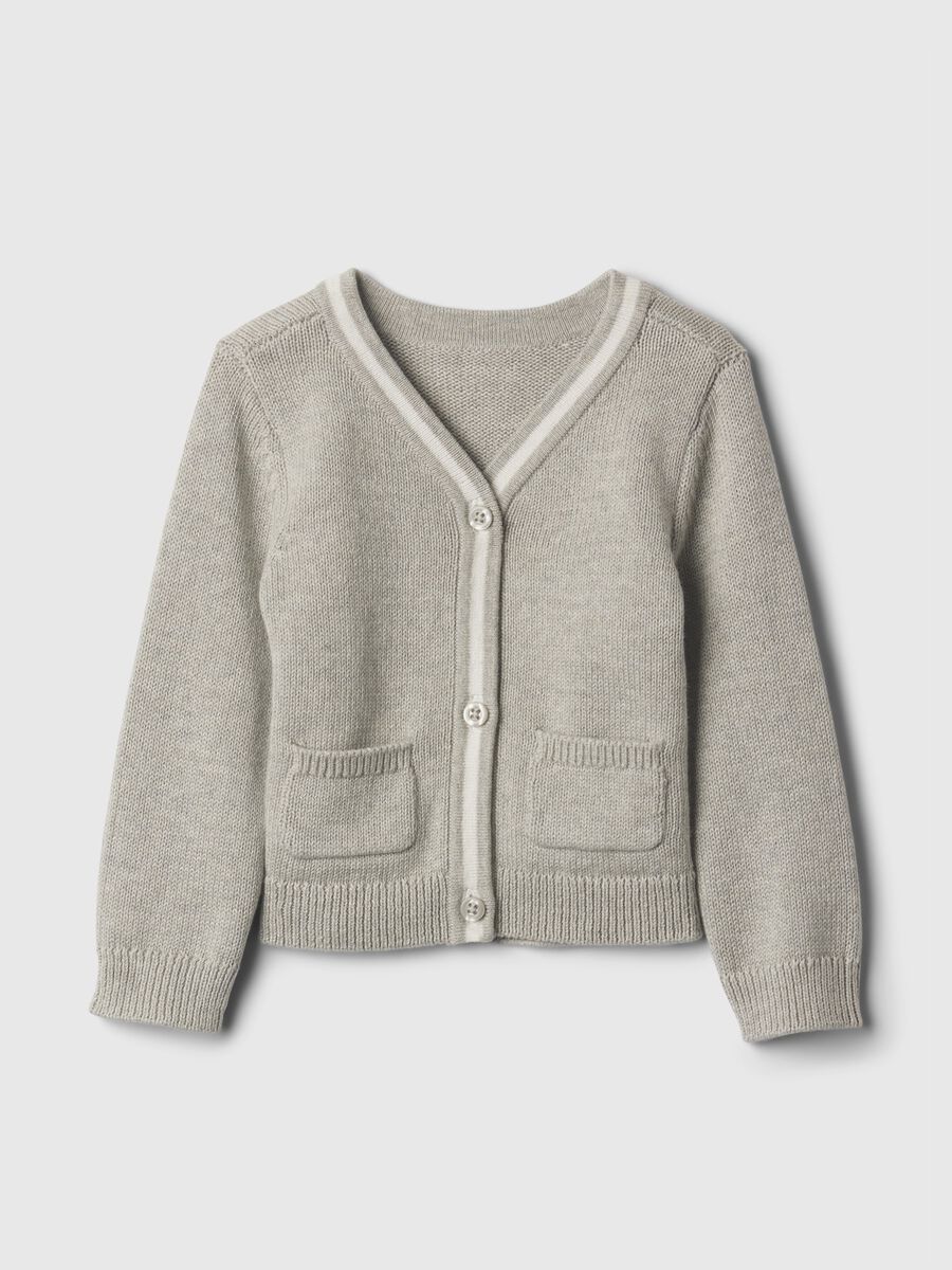 Cotton cardigan with V neck and pockets_0