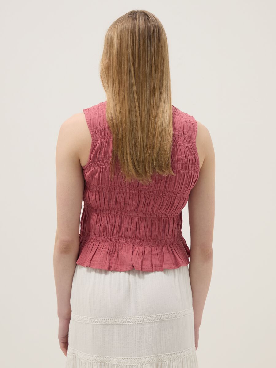 Blusa in puro cotone rosa regular fit con chiusura a fiocchi_2