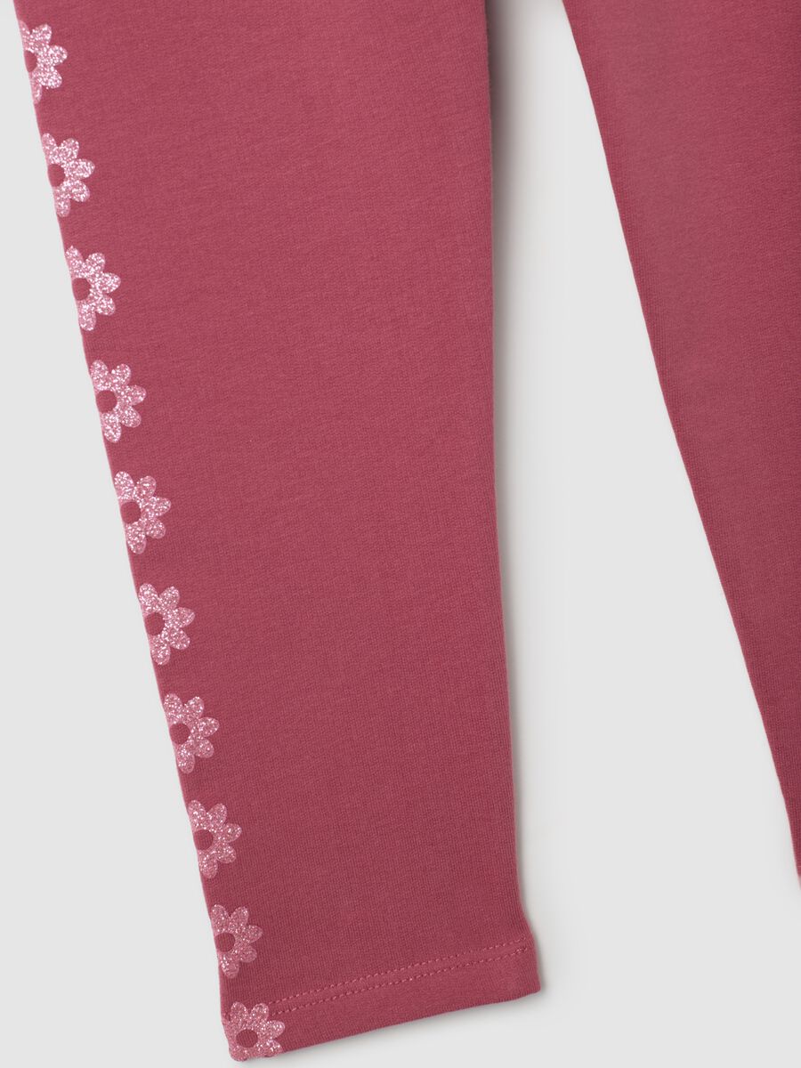 Girls' Pink Cotton Blend Skinny Fit Leggings_3