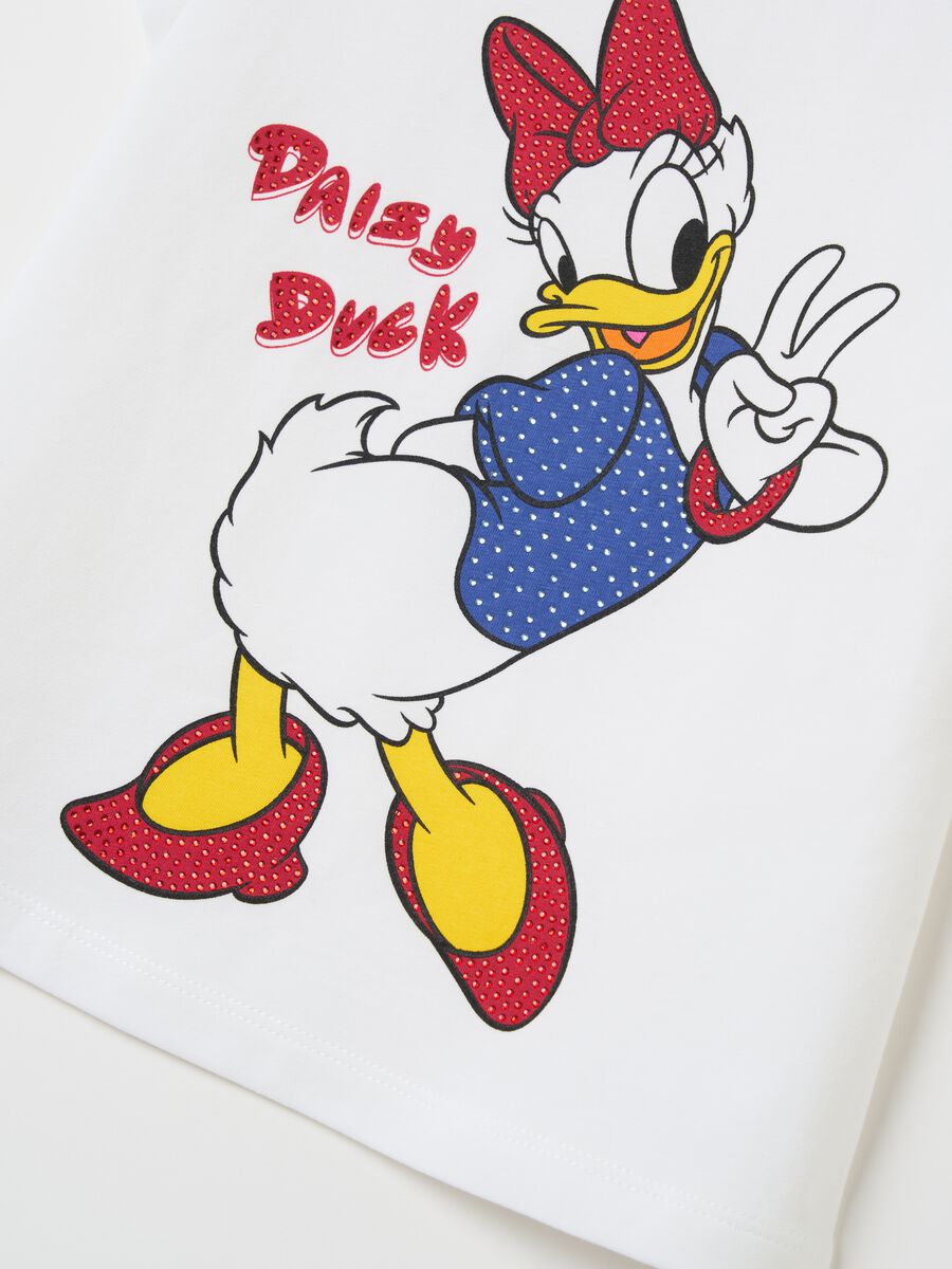 T-shirt in stretch cotton with diamanté and Daisy Duck print_2