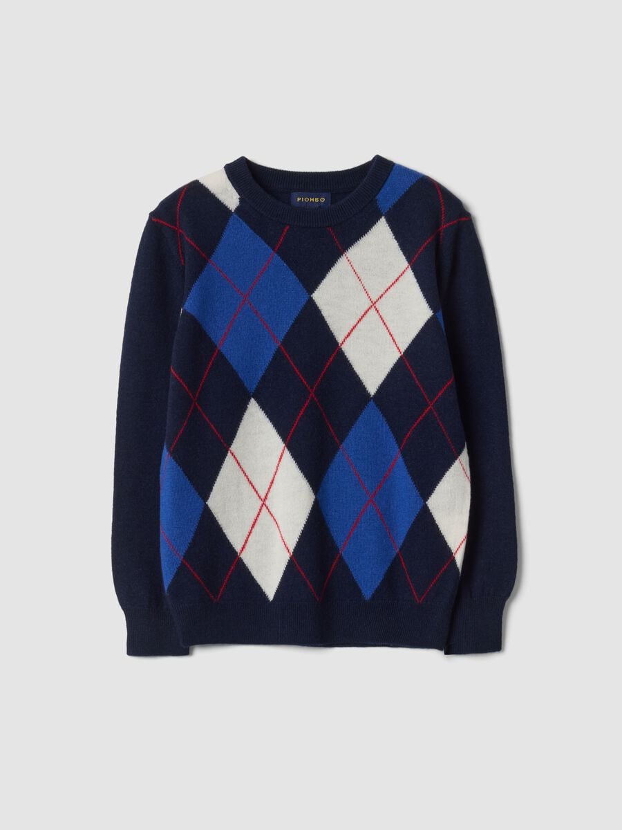 Blue pure wool jumper with jacquard crew neck_3