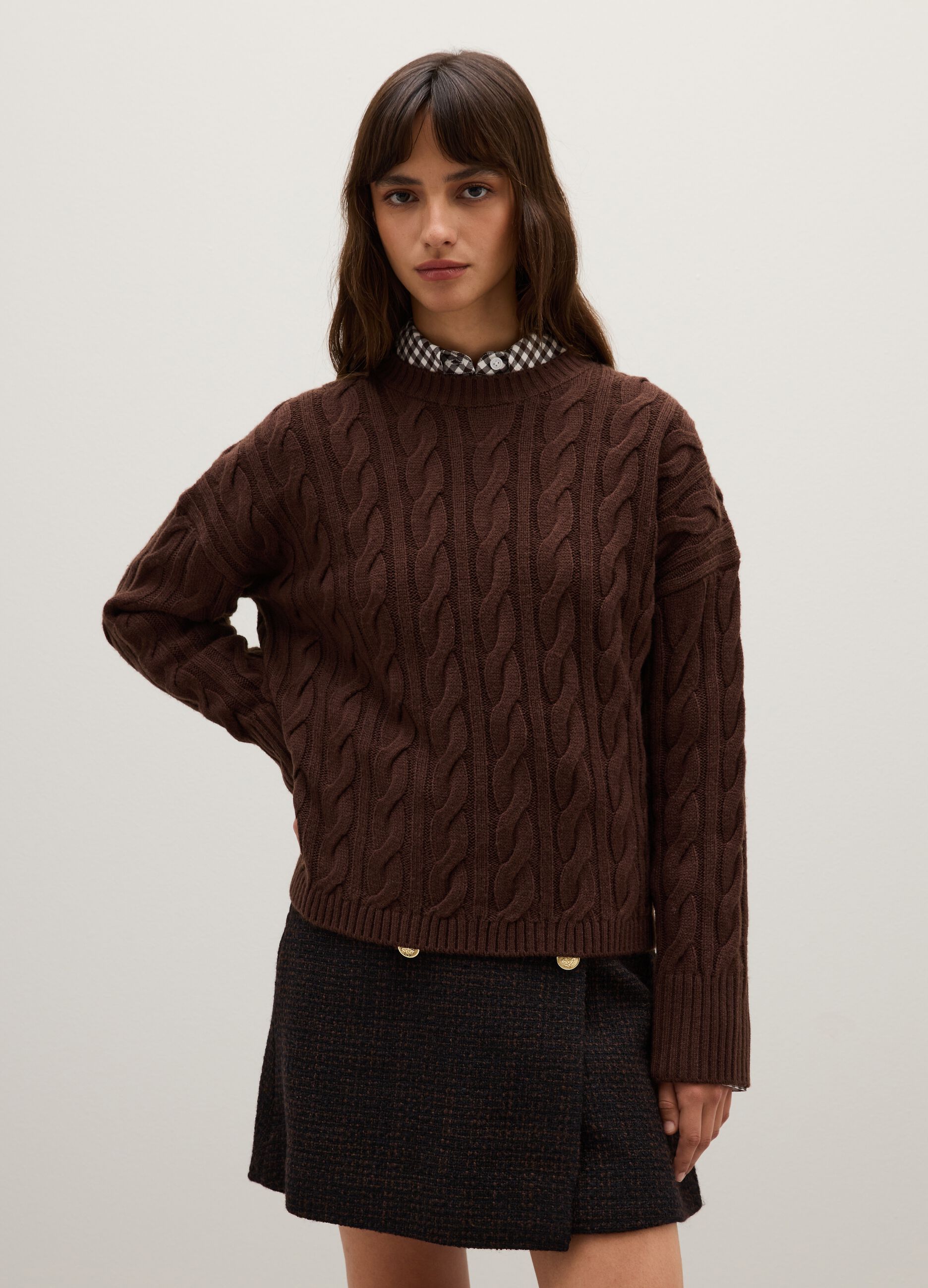 Maglione in misto lana marrone regular fit