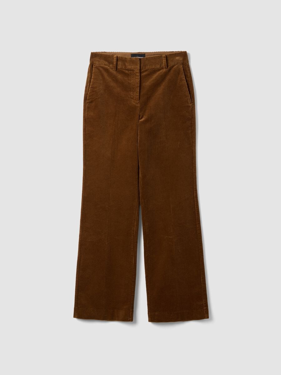 Brown flared ribbed stretch-cotton trousers_0